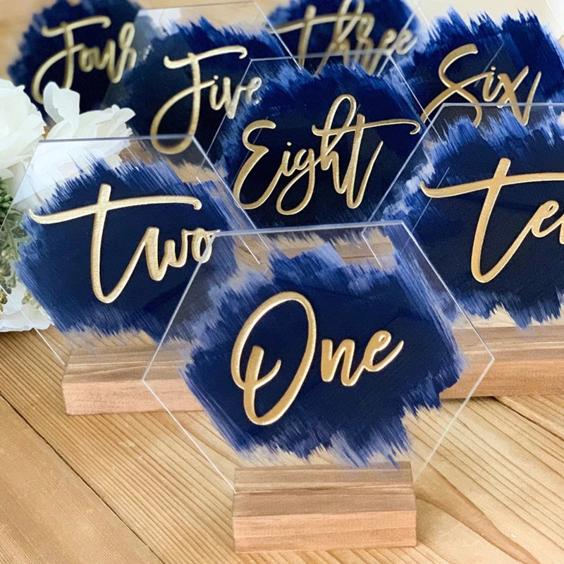 

Hand Painted Acrylic Wedding Table Numbers Personalized with Painted Backs Calligraphy Rustic Number for Modern Wedding Decor