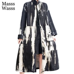 Masss Wasss 2021 Trench Coat Korean Style Streetwear Women Printed Loose Punk Windbreaker Ladies Vintage Harajuku Long Clothes