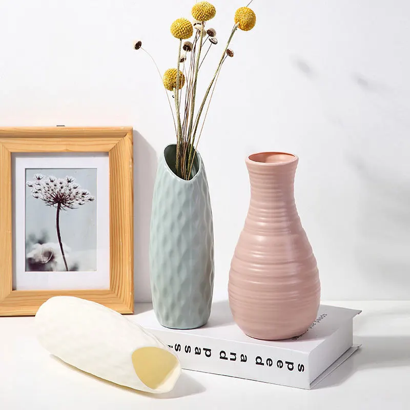 

Shatterproof Vase Imitation Ceramic Flower Pot Vases for Decoration White Basket Home Nordic Decor Living Room Vase Decoration