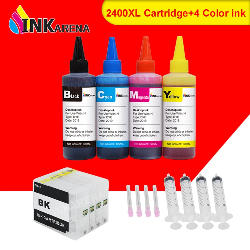 

INKARENA 4 Bottle Printer Ink Refill Kit + PGI2400 XL Compatible Ink Cartridge For Canon PGI 2400 XL MAXIFY MB5140 MB5340 MB5440