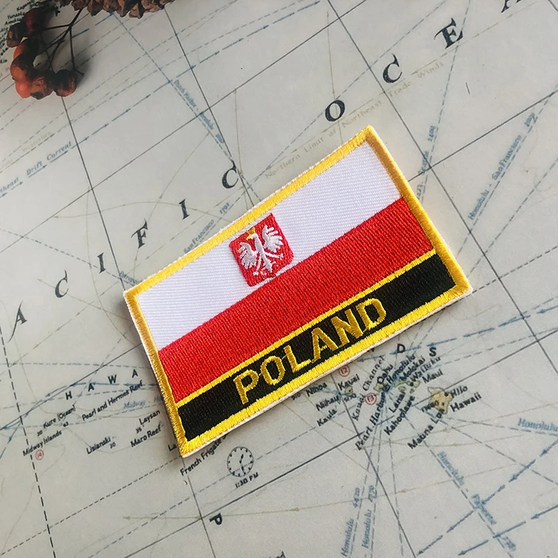 Poland With Eagle National Flag Embroidery Patches Badge Gifts Shield And Square Shape Pin One Set On The Cloth Armband Backpack