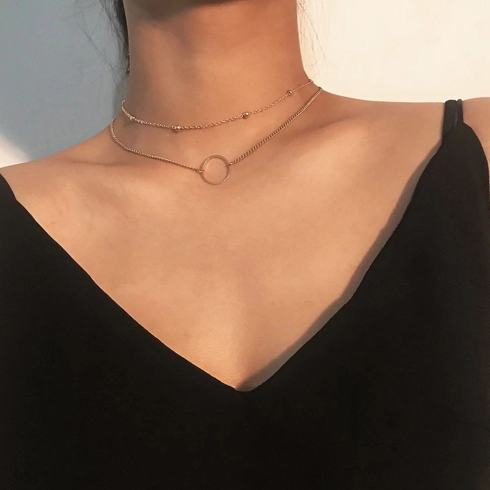 New Arrival 2021 Fashion Modern Choker Necklace Two Layers Round Necklaces Gold Color Necklace Choker Jewelry For Women