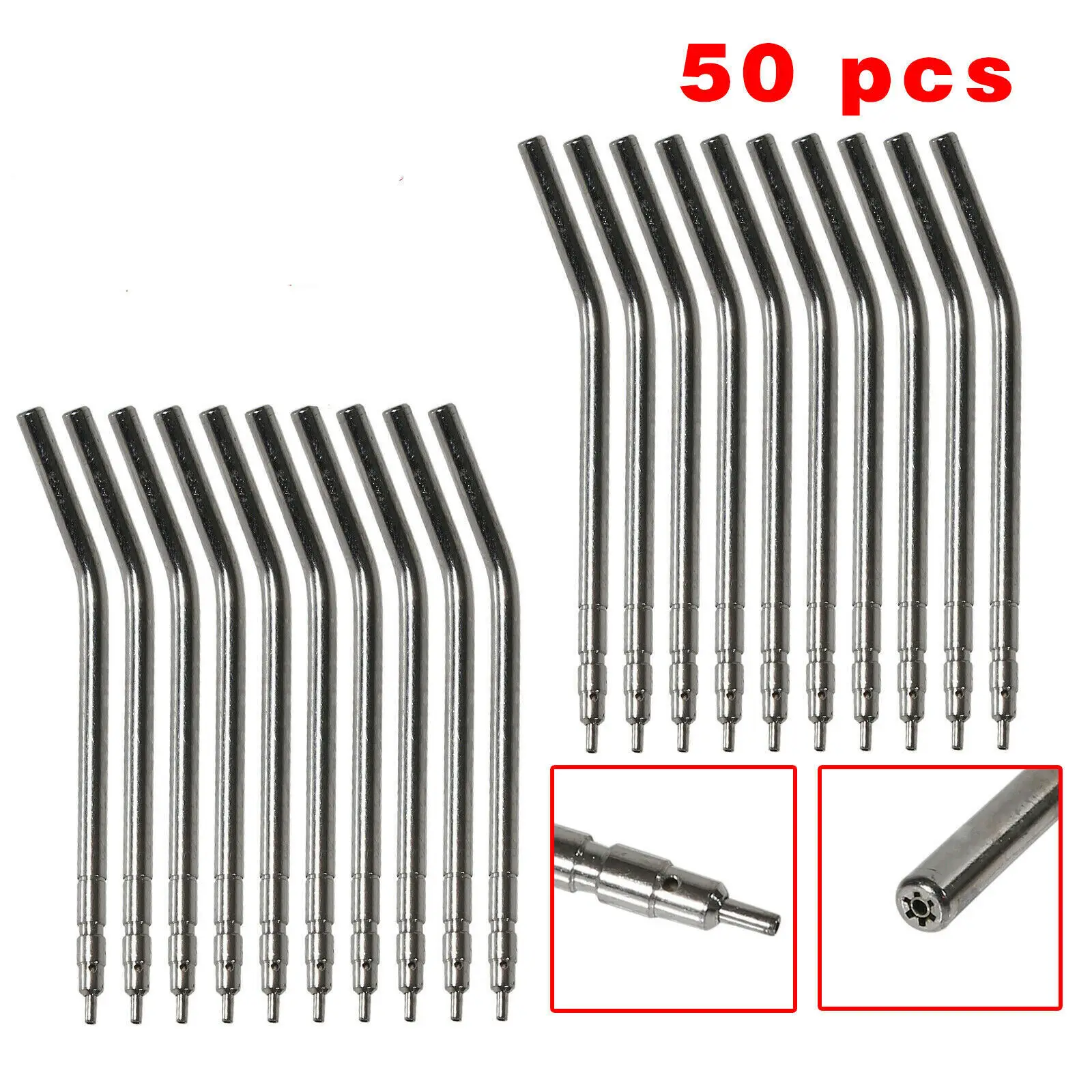 50 pcs Dental Metal Alloy Nozzles Tips Tube Fit Air Water Spray 3-way Syringe  Dentistry Teeth Dental Tool