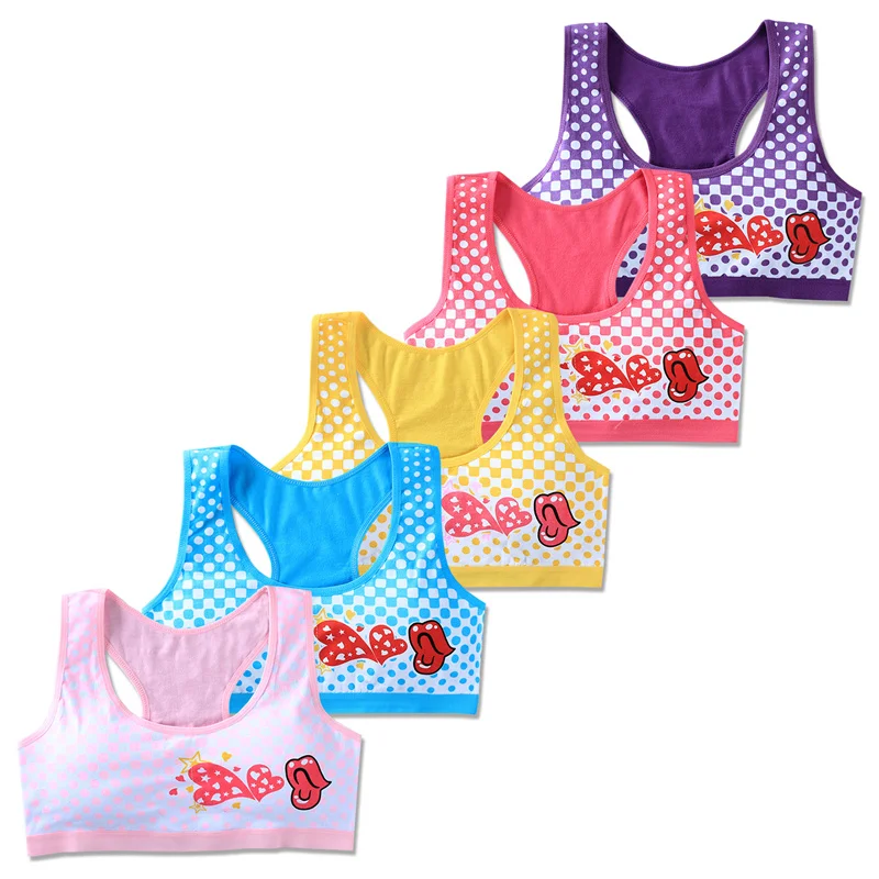 

New Girls Bra Small Vest Underwear Cotton Cartoon Plaid Color Children Tube Top Girls Wrapped Chest 8-16Y Training Bra