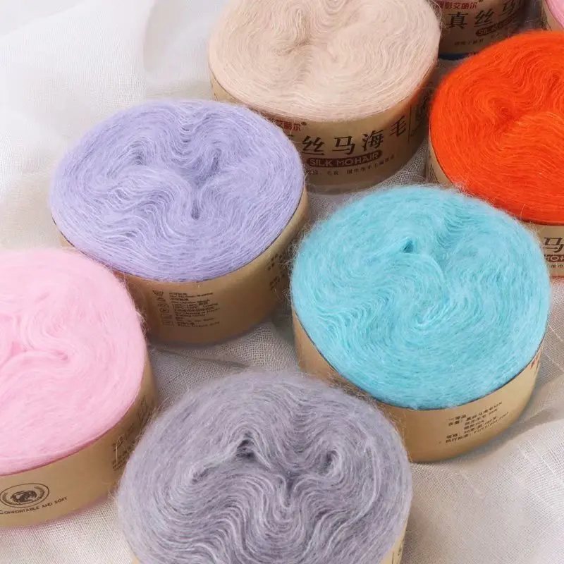 

DIY Silk Mohair Plush Fluffy Knitting Yarn, Knitted Weave High Quality Sweater Shawl Scarf Yarn, Appr 524 Yard/0.9MM 6Pcs X50g