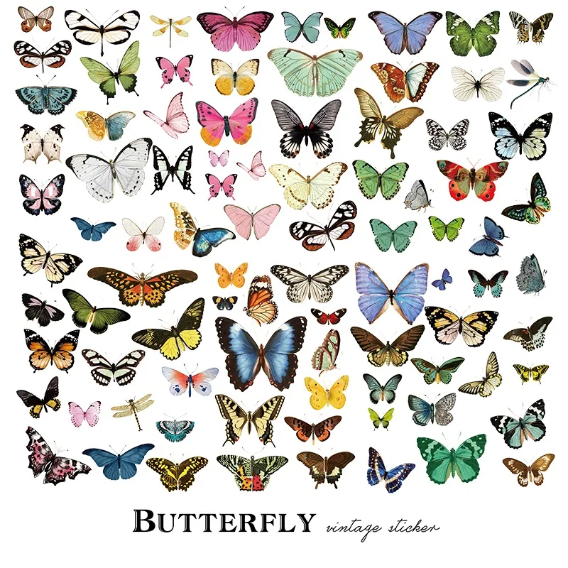 80pcs Vintage Butterfly Stickers Semi-transparent Butter Paper Stickers Colorful Butterfly Stickers for Traveler's Notebook