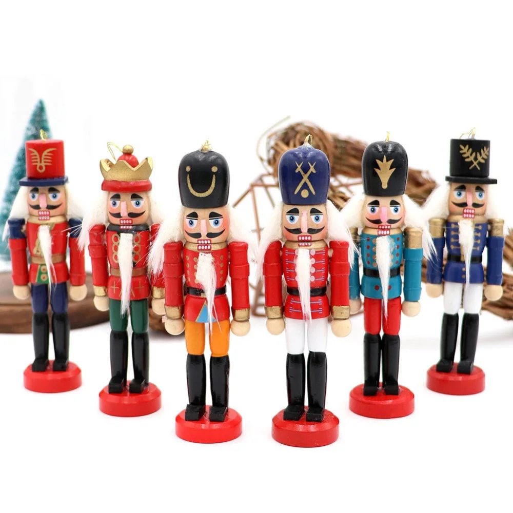 6Pcs/set Christmas Doll Soldier Wood Decoration Made Nutcracker Puppet Desktop Pendants Ornaments for Xmas Tree Party New Year