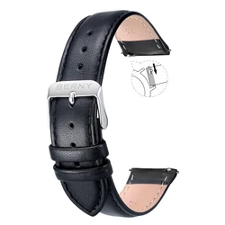 BERNY Leather Watchband Quick Release Soft Calfskin Strap Black Bracelet Replacement Watch Accessories Optional Width 16-24mm