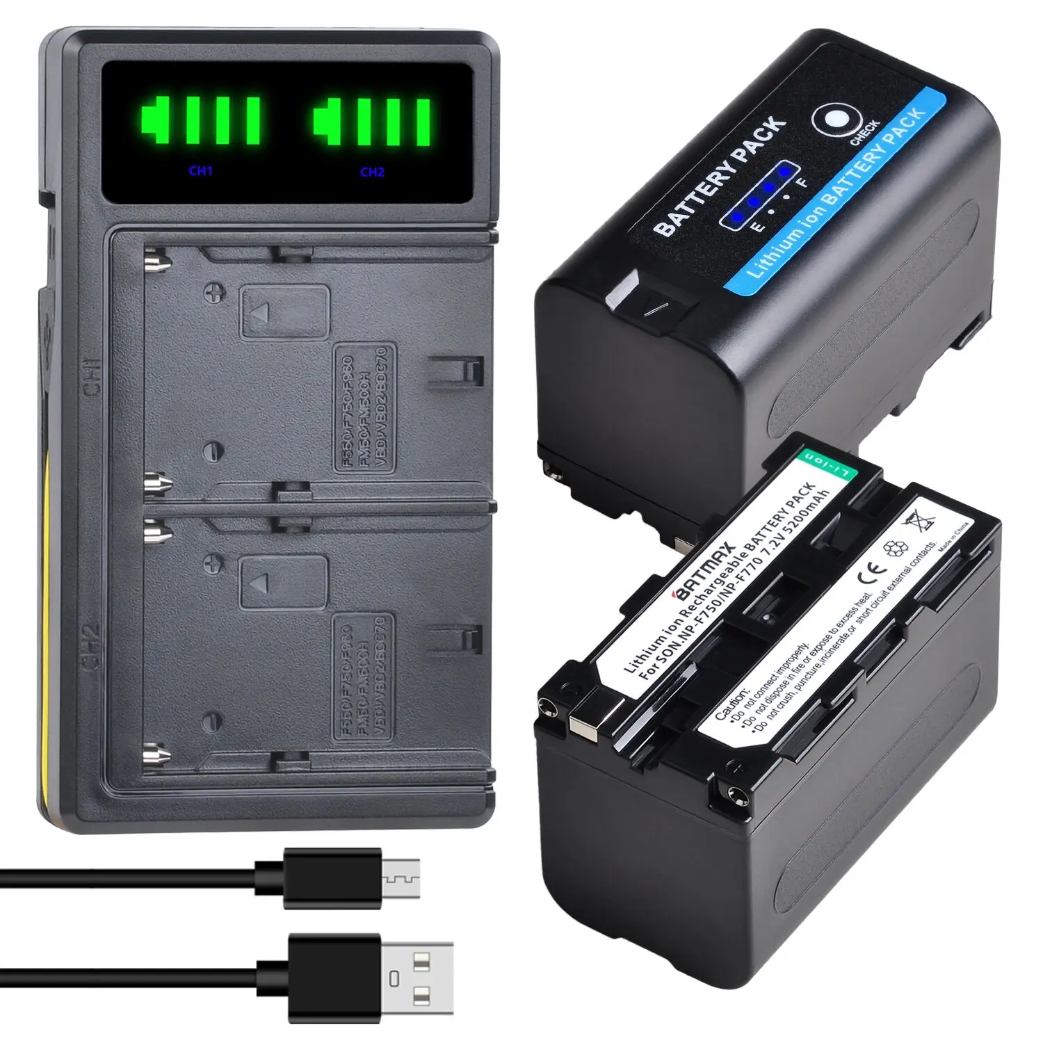 Batmax NP-F750 NP-F770 Battery with LED Power Indicator+LED Dual USB Charger for Sony CCD-TRV58 TRV110K TRV26E HVR-Z1 V1J z1