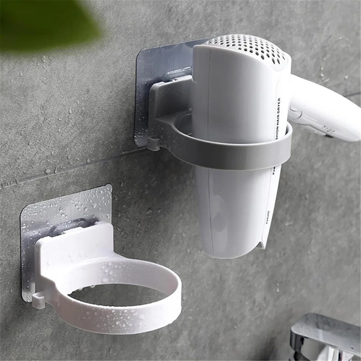 

Bathroom Hair Dryer Holder ABS Punch-free Hair Dryer Shelf Storage Wall-mounted Hair Dryer Holder Rack Organizer, White/Gray