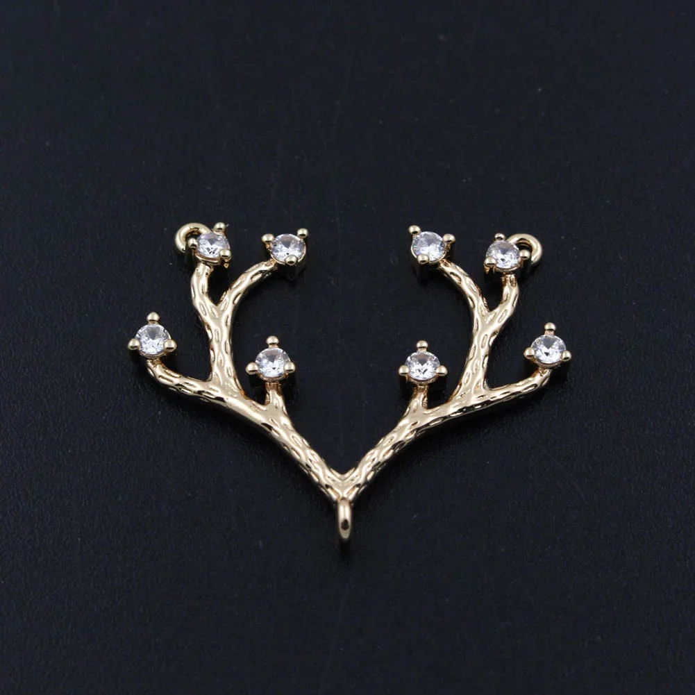 6pcs Tree Branch Deer Antler Connector Charms CZ Pendant Quality Brass Casted DIY Women Girls Wedding Chain Necklace Accessories