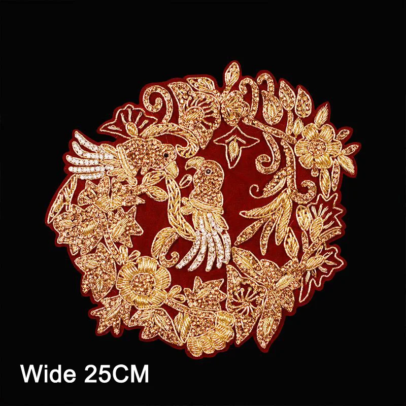 

25CM Wide China Gold Lace Embroidery Wedding Dress Decorative Sewing Accessories DIY Lace Applique Cloth Sticker