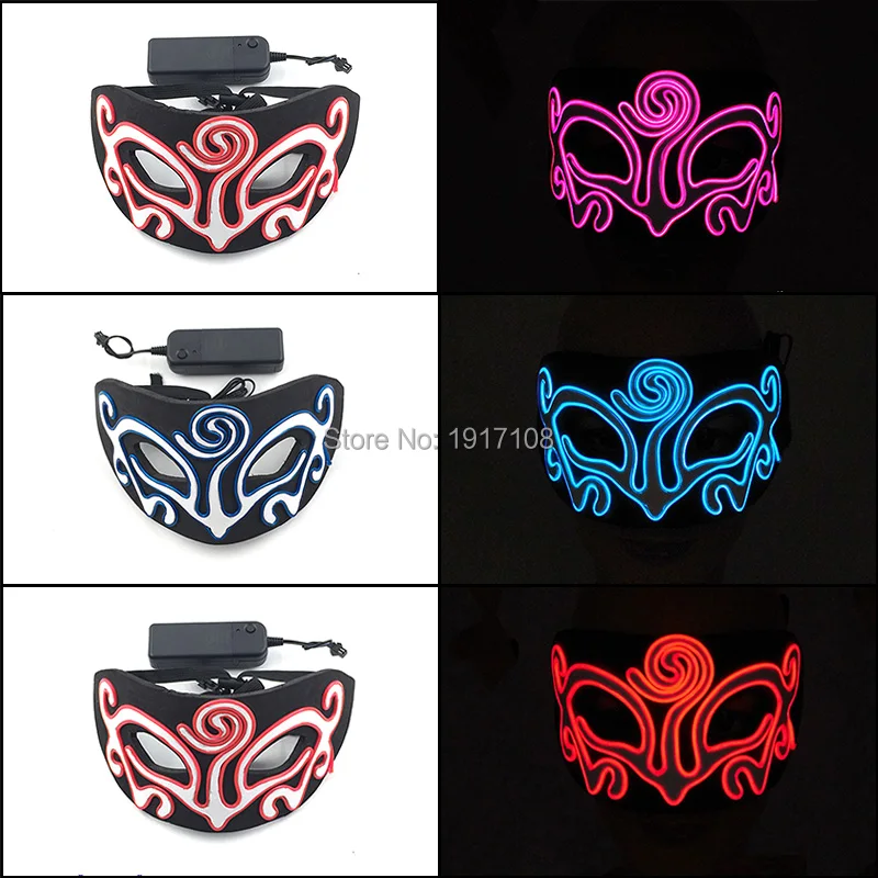 High quality EVA Half Face Mask With 3V Steady on Driver Lady Ball Mask 10 Color Select EL Luminous Mask Event Party Mask Decora