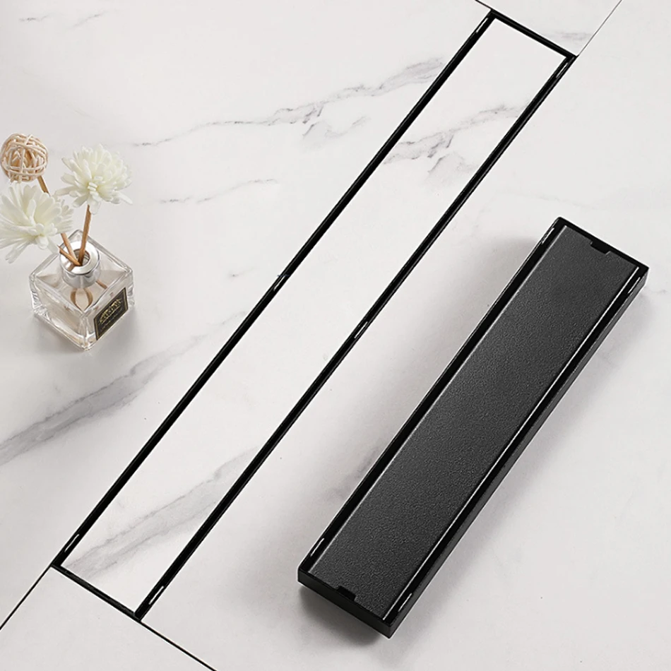 Black Floor Drain 304 Stainless Steel Invisible Rectangle Long Linear Drainage Cover for Bathroom Shower Kitchen Floor Drain