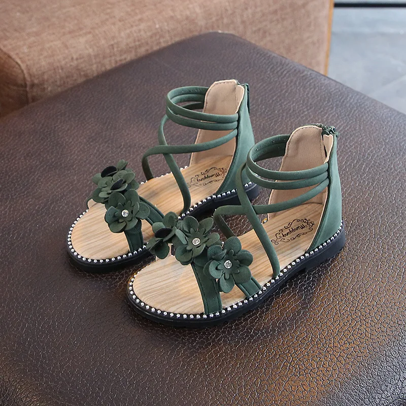 Zapatos de playa con flores y diamantes de imitación para niños y niñas, calzado de verano con fondo suave, 4, 5, 6, 7, 8, 9, 10, 11, 12 años,