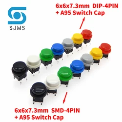 触覚タッチスイッチ,6x6x7.3mm,DIP-4PIN mm,SMD-4PINユニット,a95色,10個