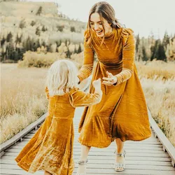Mother daughter dresses Mom and me Women kids girl  Autumn Velvet  Long Sleeve Mother Daughter Dresses princess Family matching