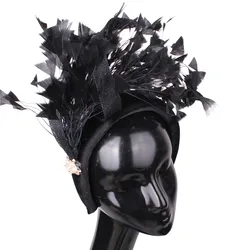 Vintage Black Fancy Bridal Wedding Hair Band Feather Hair Fascinator Accessories Cocktail Race Ladies Fashion Headdress Headband