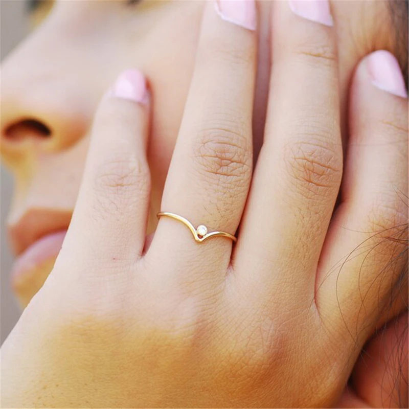 14K Gold Filled 2mm AAA Zircon Chevron Ring Boho Minimalist Knuckle Ring Gold Jewelry Anillos Mujer Gold Rings for Women
