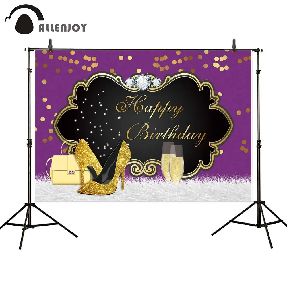Allenjoy-Fondo de cumpleaños feliz y fabuloso para mujer, banderines personalizados con globos dorados, rosas y tacones altos