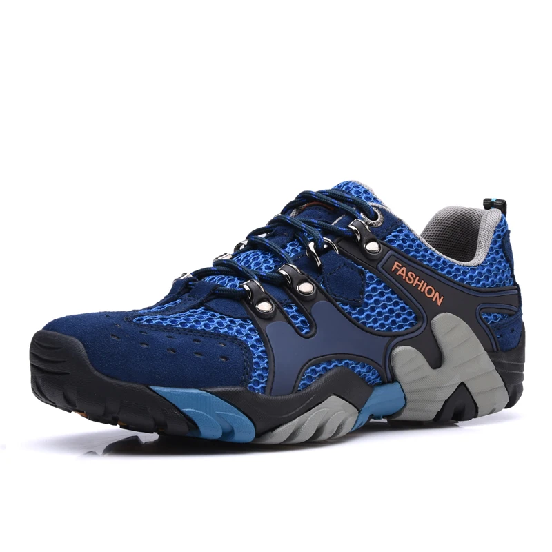 Fashion Brand Hiking Shoes For Men High quality Breathable Mesh Trekking Shoes Man Outdoor Blue Rock Climbing Shoes Sneakers