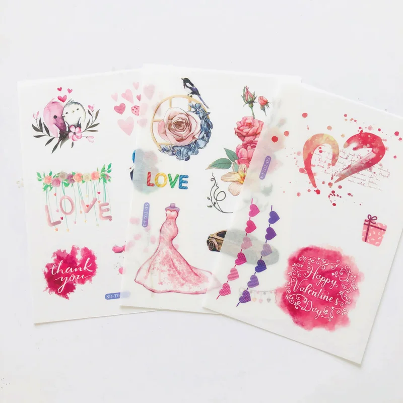 Love Wedding Flamingo Washi Paper Sticker, Etiqueta adesiva decorativa, 6 folhas