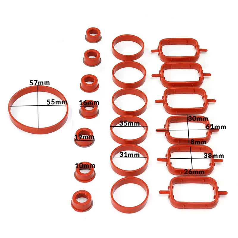 20PCS Car Intake Inlet Manifold Seal Gasket Repair Kit for-BMW E87 E46 E90 E91 E92 E93 E39 E60 M57 11617790198 (33mm)