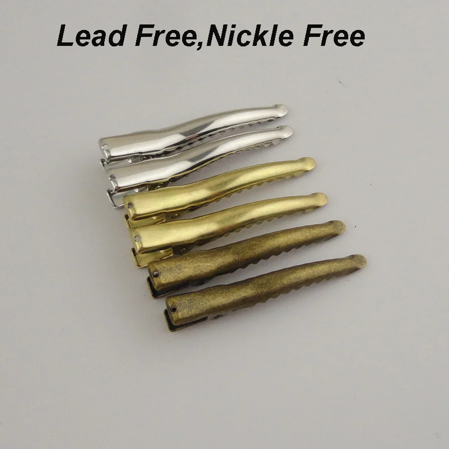 50PCS 4.5cm 1.75inch Golden Silver Bronze Plain Metal Alligator Clips Hairpins with One Hole For DIY Hair Accessories