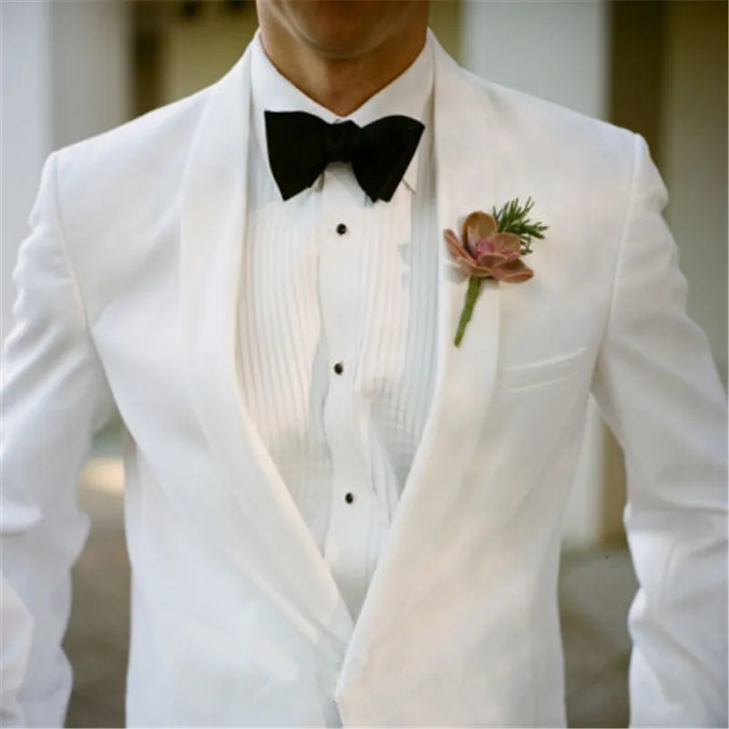 

Costume White Groom Best Men Suits Tuxedos Shawl Collar Men Suits Terno Masculino Wedding Suits For Men(Jacket+Pants)