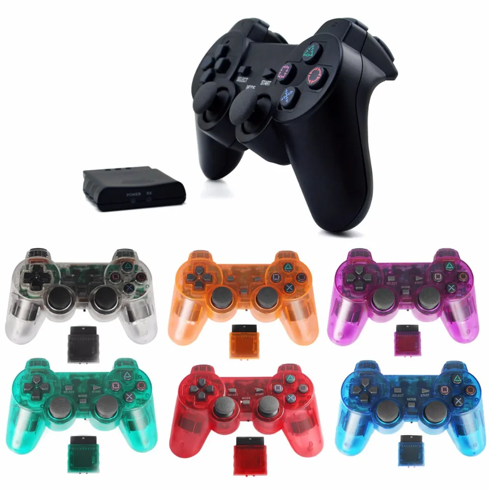 Transparent Color  Wireless Gamepad For Sony PS2  2.4G Vibration Joystick Blutooth Controller For Playstation 2 Joypad