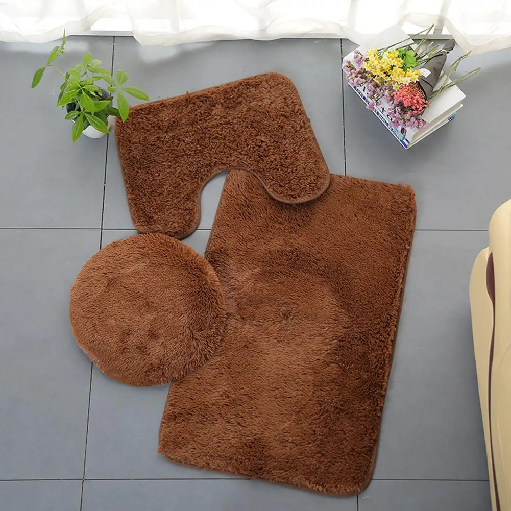 3-piece bathroom non-slip solid color carpet floor mat, PV velvet toilet cover, U-shaped cushion, absorbent non-slip carpet set