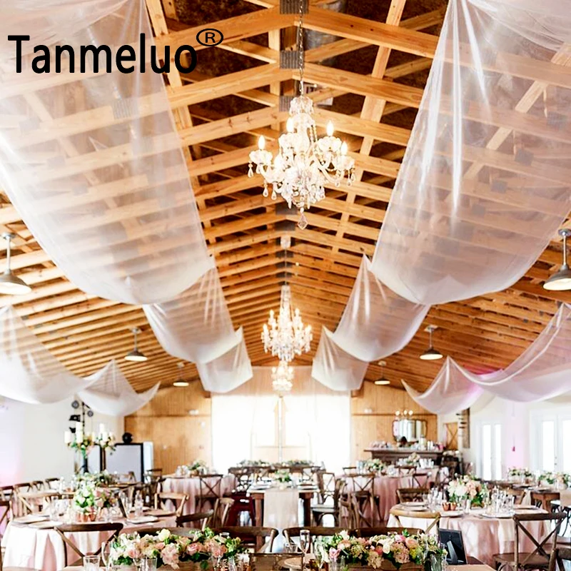 10PCS Wedding Church Hall Ceiling Drapery Transparent Sheer Curtain Panel Roof Canopy Decoration Draping Fabric For Event Party