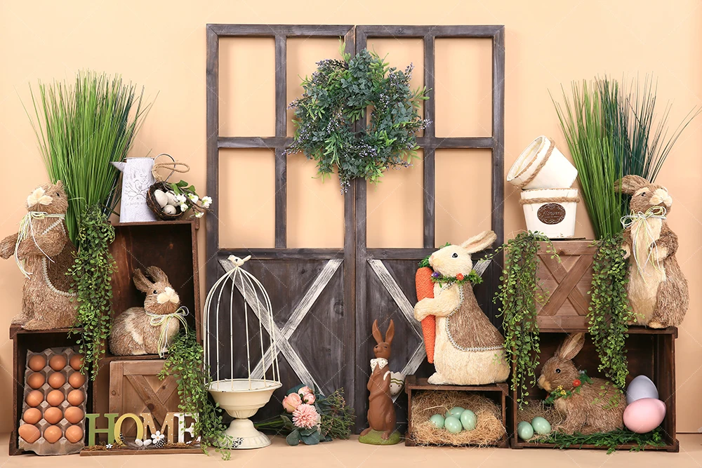 Telón de fondo rústico del día de Pascua para bebé y niño, Fondo de fotografía de primavera, decoración de conejito, fondos de estudio fotográfico