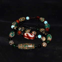 Nepal Rough Agate 3/9 Eyes Wishful Money Hook Totem DZI Bracelet Retro Ethnic Style Tibetan Beauty Braided Bracelet