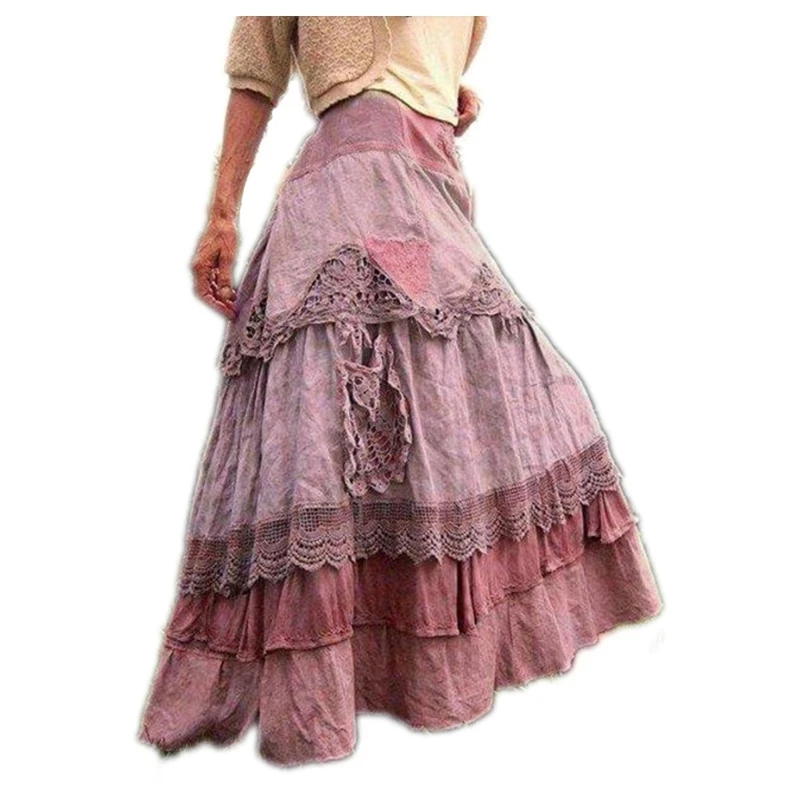 Robe Médiévale en Dentelle Cousue pour Femme, Grand Ourlet, Jupe Gâteau, Costumes d'Halloween, Lolita Vintage, Vêtements Renaissance Steampunk