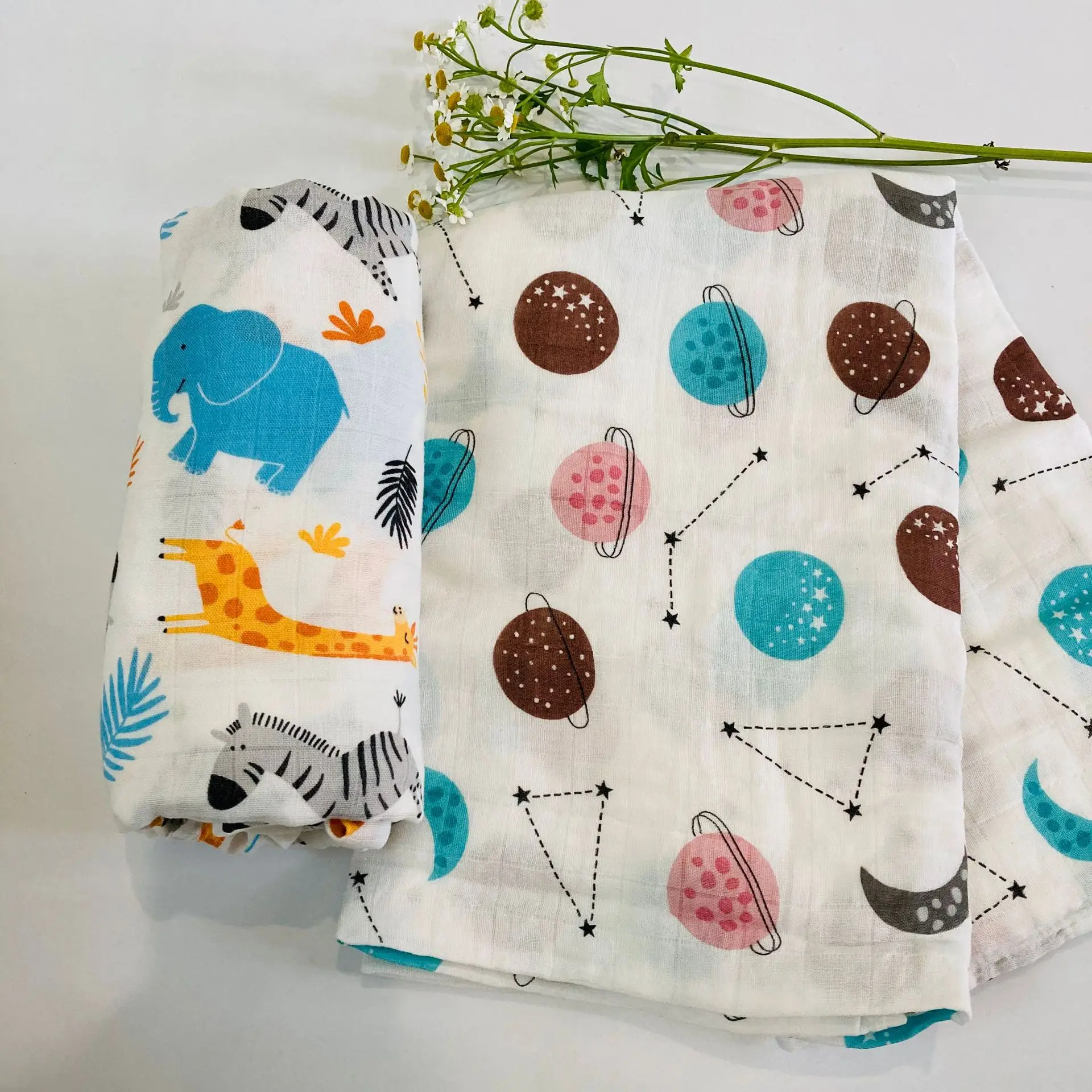 120*120cm Bamboo Cotton Swaddle Blanket Print Muslin Baby Blankets Infant Swaddle Towel For Newborns Baby Wrap Kids Bed Sheet