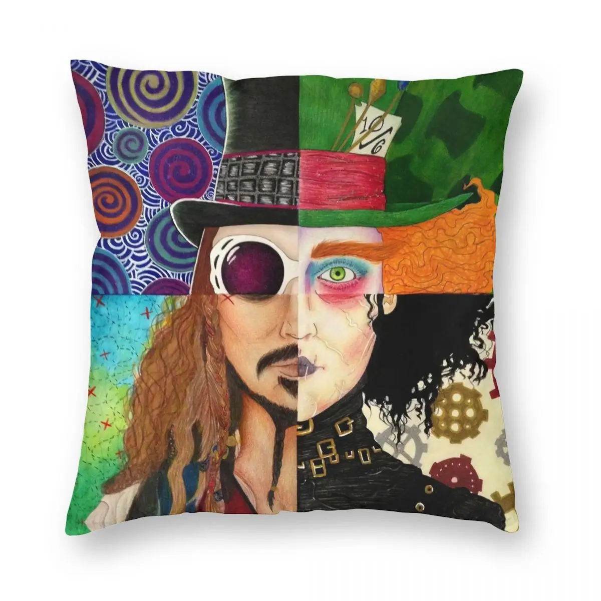 Johnny Depp Character Collage Square Pillowcase Polyester Linen Velvet Printed Zip Decorative Home Cushion Cover