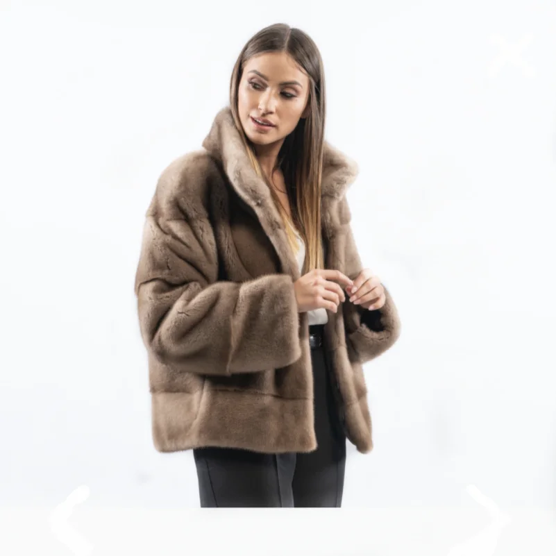 Real Fur Coat for Women, Natural Mink Fur, Short Warm Jacket, Retro Clothes, Winter