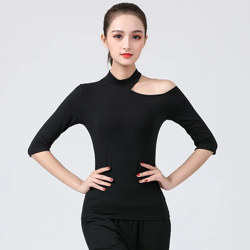 

New Adult Women Fashion Latin Tops Short Sleeved Tshirt Stage Competition Dancewear Sexy Ballroom Samba Dancing Practice Costume