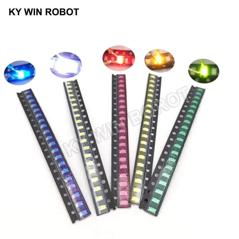 Paquete de luces LED 100 SMD, kit de luces de color rojo, blanco, verde, azul, amarillo, naranja y blanco cálido, 1206, 1206 piezas = 5 colores, 20