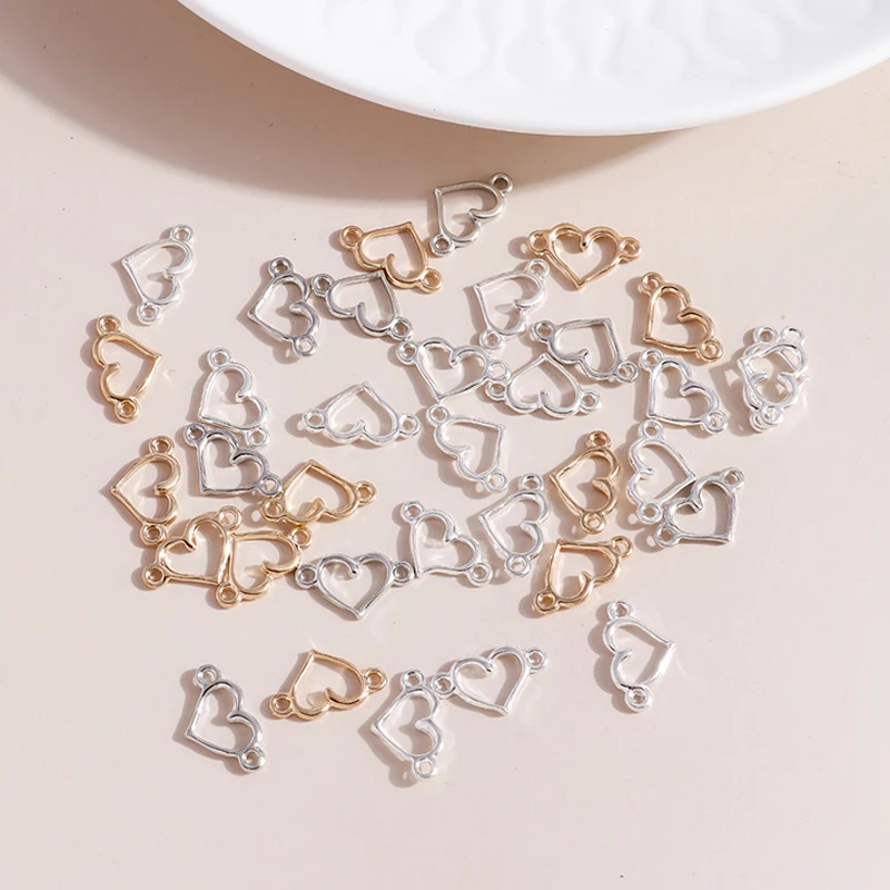 100pcs/lot 15*9mm Three Color Fashion Love Heart Charms Connector for Jewelry Making DIY Earrings Pendants Necklaces Accessories