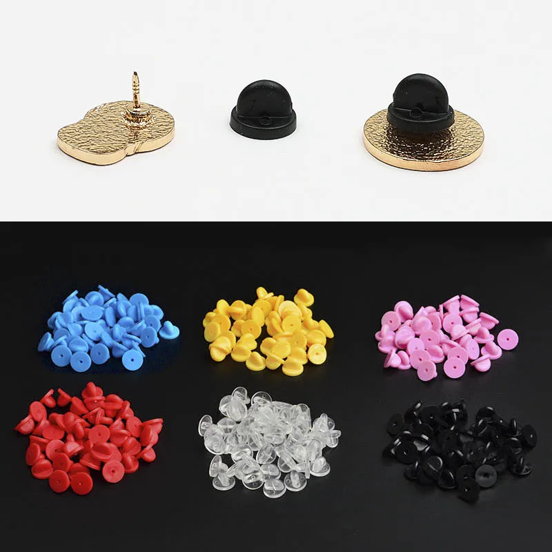 50pcs/lot Rubber Butterfly Clasp Pin Back Brooch Clutch Care Cap Nail Tie Back Stoppers Squeeze Badge Holder Jewelry Findings