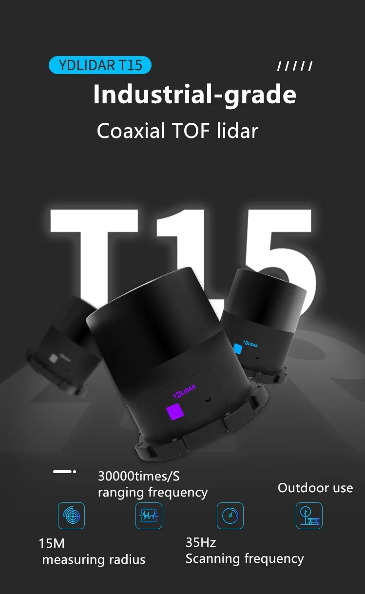 YDLIDAR T15 T30 LIDAR SENSOR หุ่นยนต์หลีกเลี่ยงอุปสรรค EAI 15 เมตร 30 เมตร TOF กลางแจ้ง IP65 เลเซอร์เรดาร์เซนเซอร์โมดูล