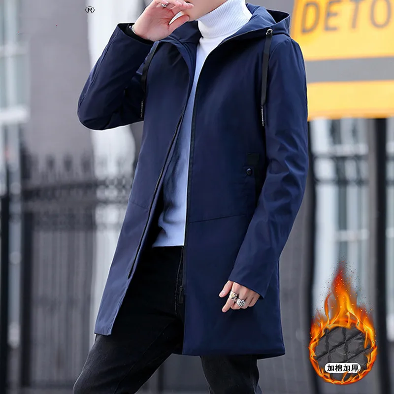 2019 Rivestimento di Inverno degli uomini con cappuccio Slim Coreano Parka Hombre Giacca lunga cappotto di cachemire mens giacca a vento Parka di