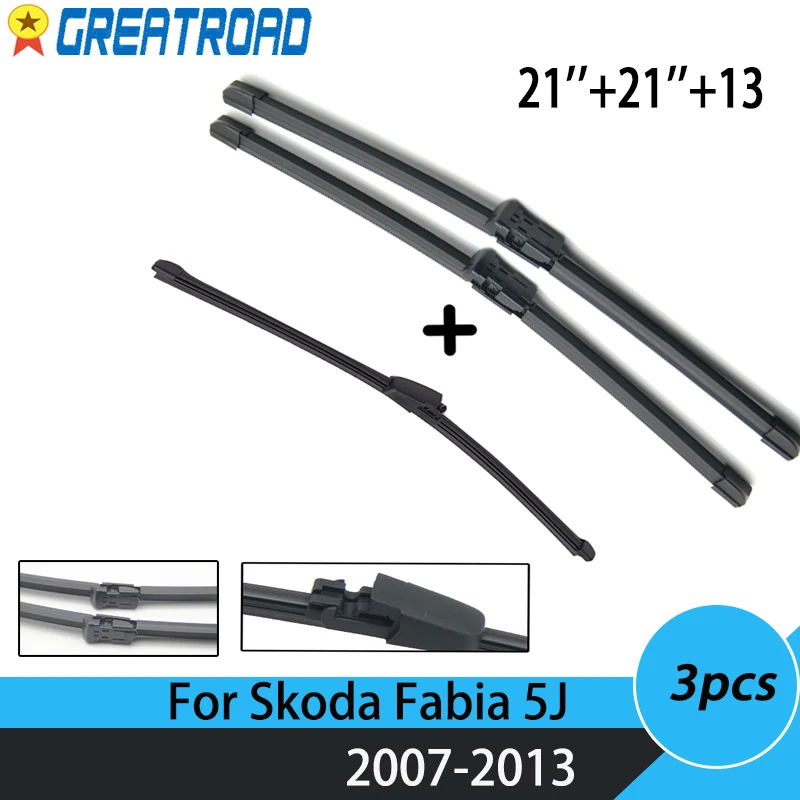 Windshield Windscreen Wiper Blades Set For Skoda Fabia 5J Hatchback Front + Rear 2007 2008 2009 2010 2011 2012 2013