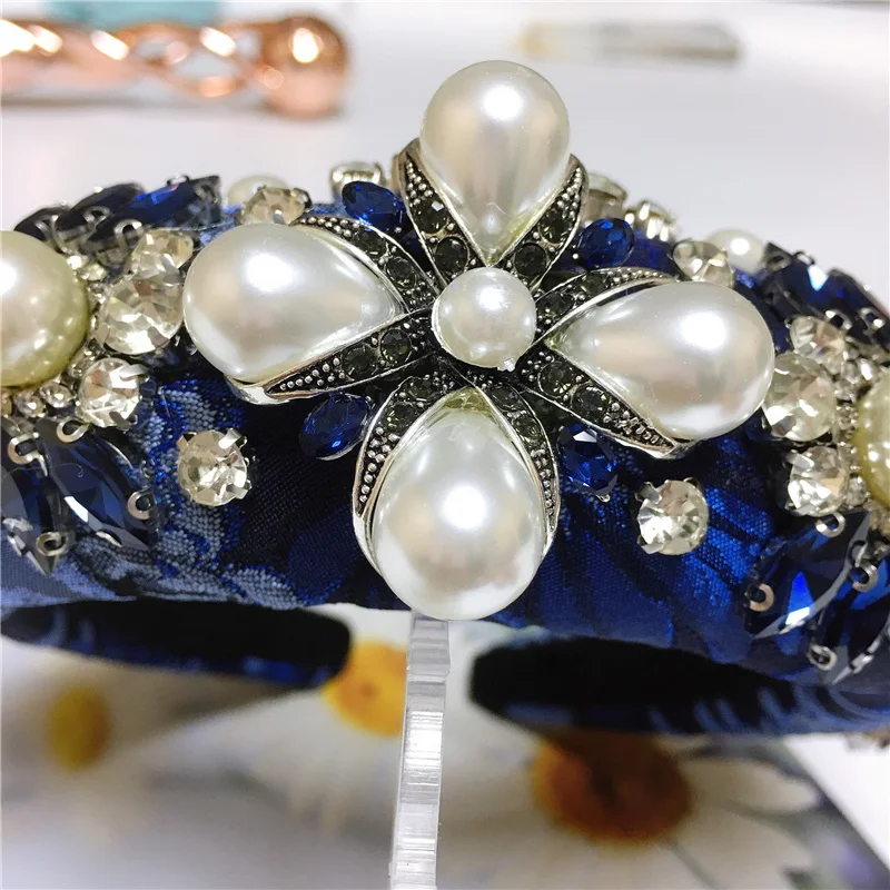 25 Styles Flower Velvet Padded Rhinestone Headband Pearl Baroque Crystal Hairband Luxury Retro Wide Hair Hoop For Women Girls