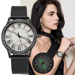 Women Retro Simple Watch Luxury Diamond Roman Numerals Silicone Mesh Belt Ladies Quartz Watch Gift Women Luminous Hands Watches