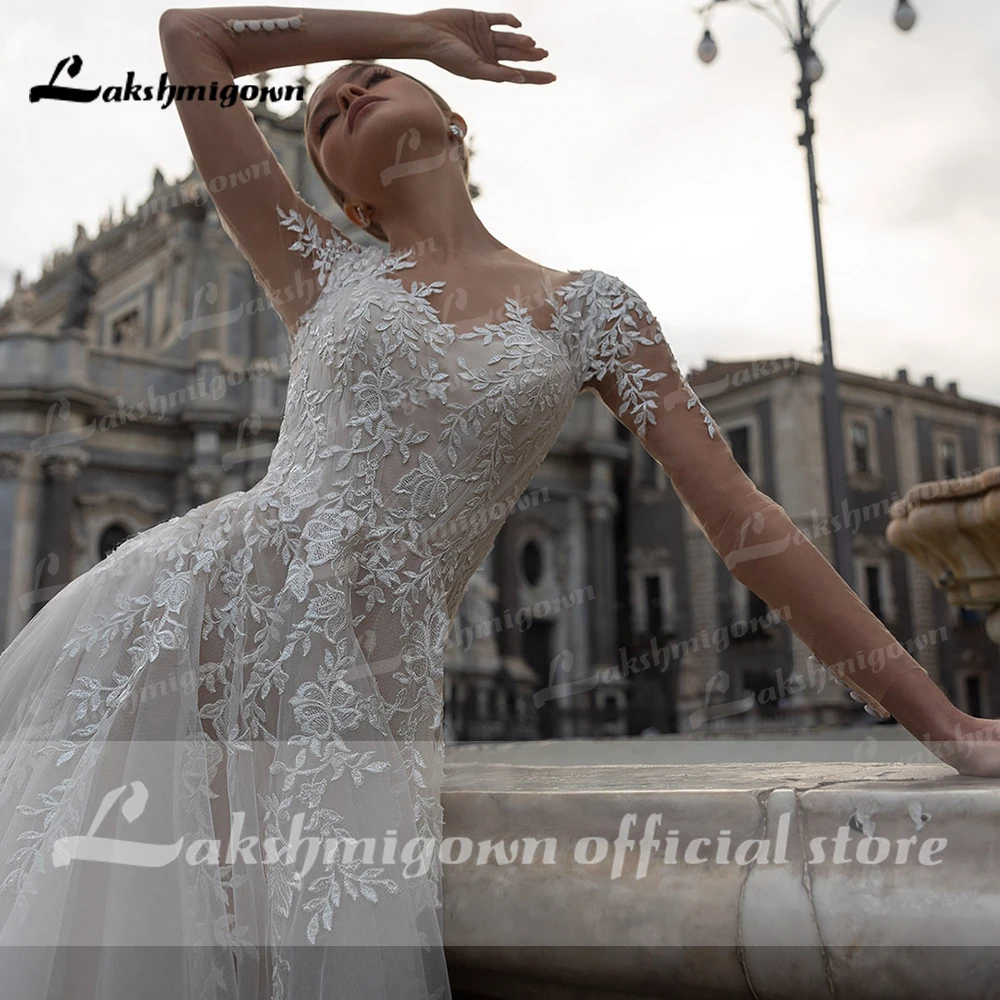 Vestidos de casamento vintage com apliques, mangas compridas, vestido de noiva branco e marfim, 2022