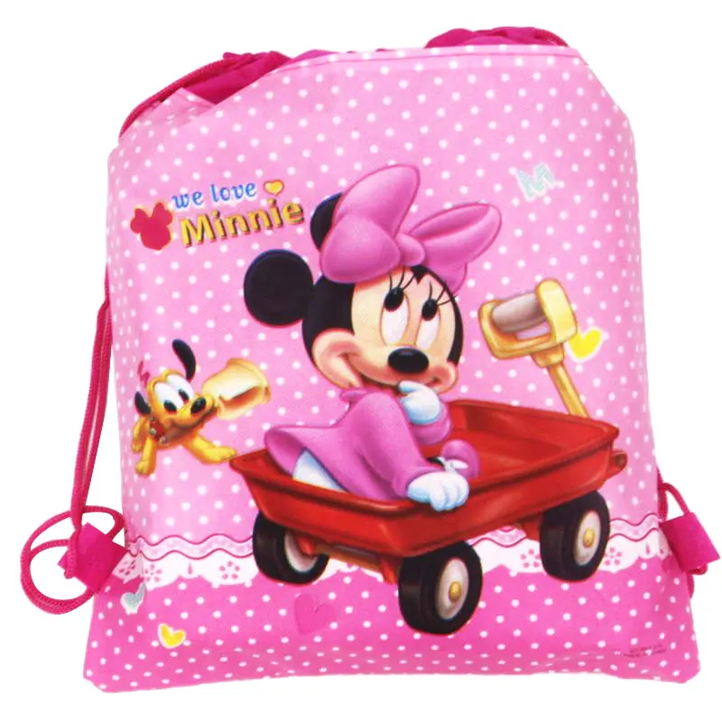 High Quality 34cmx27cm Drawstring Bag Minnie Mouse Child Travel School Bag Fabrics Backpack Women Shopping Non-woven Bag Supply