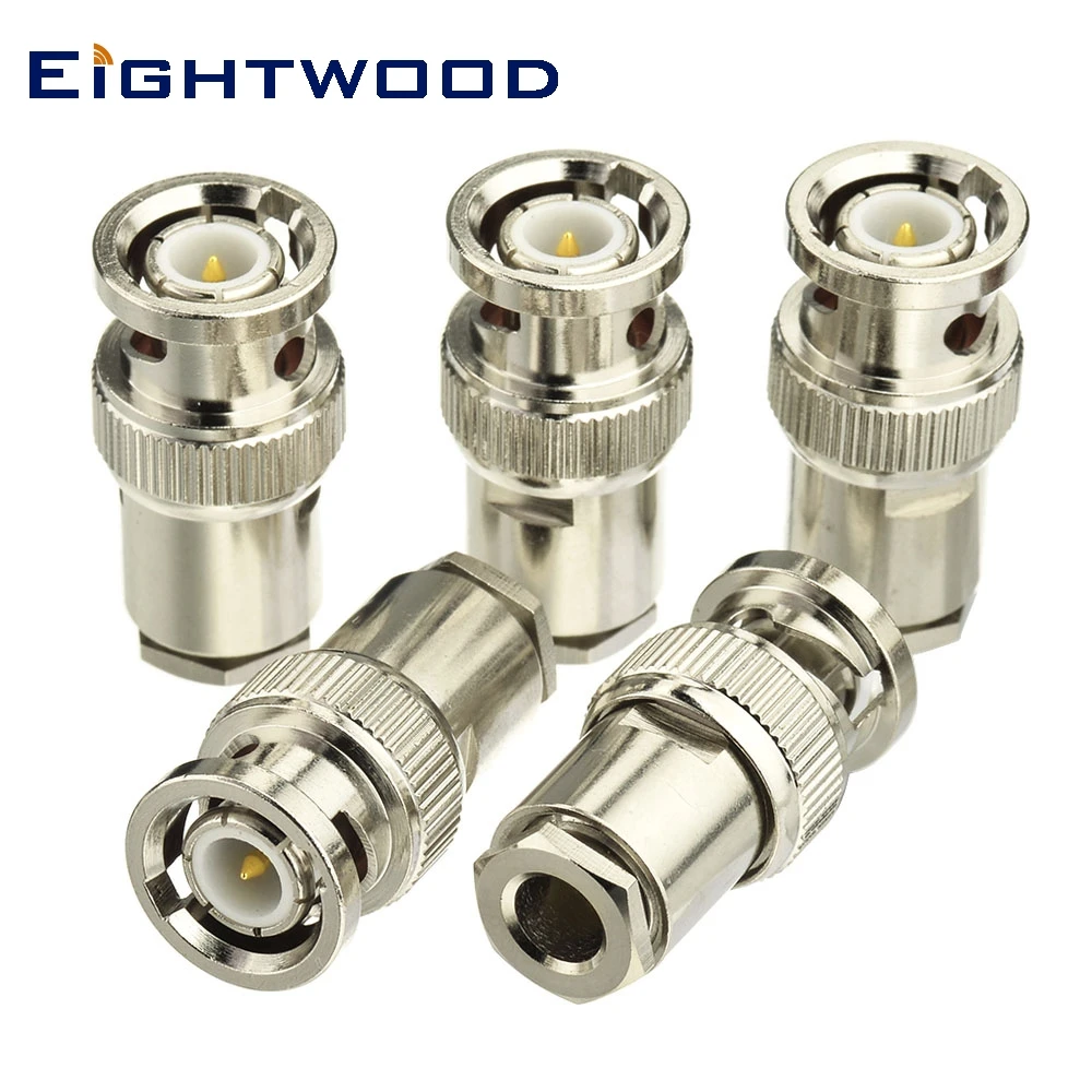 Eightwood 5pcs BNC Clamp Plug Male RF Coaxial Connector Adapter for LMR195 RG142 RG400 RG58 Cable